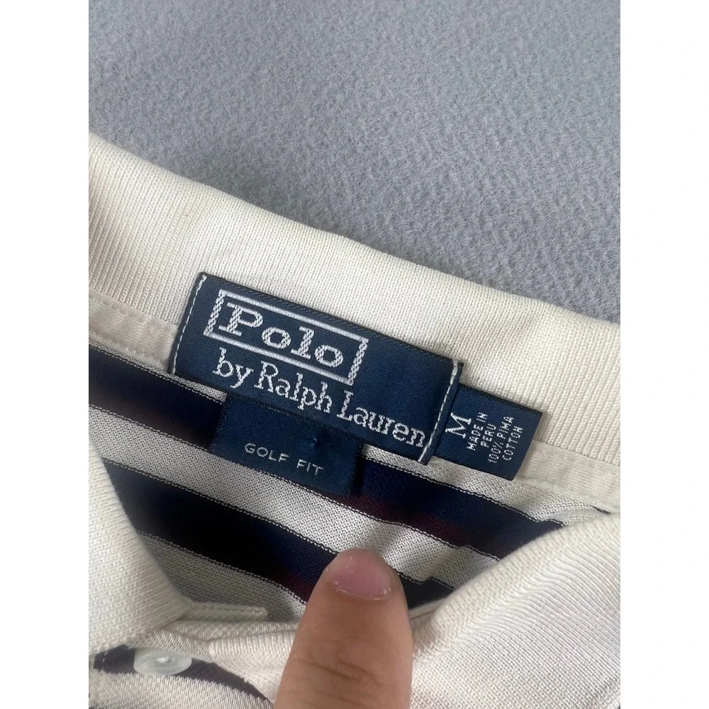 Vintage 90s Polo Ralph Lauren Golf Fit Maroon/Navy/White Striped Mens Size M